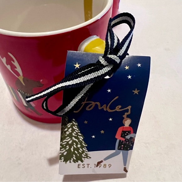 Four (4) JOULES Daschund Through The Snow Ceramic Mugs Red/White/Multi 12oz - Picture 11 of 13